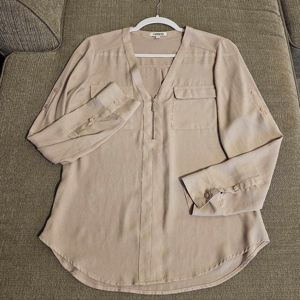 Express Blush Pink Casual Office Button Career Sheer Top Size Small